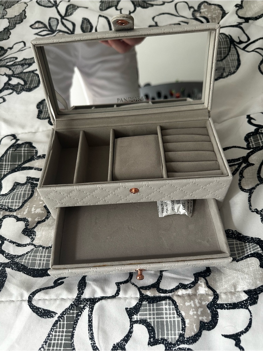 Pandora Light Gray Jewelry Box with Rose-Gold Accents